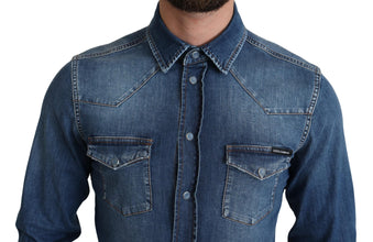 Blue Cotton Stretch Long Sleeves Denim Shirt Dolce & Gabbana