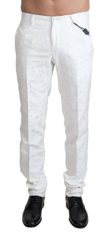 White Brocade Jaquard Dress Trouser Pants Dolce & Gabbana