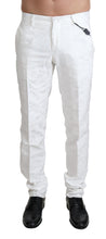 White Brocade Jaquard Dress Trouser Pants Dolce & Gabbana