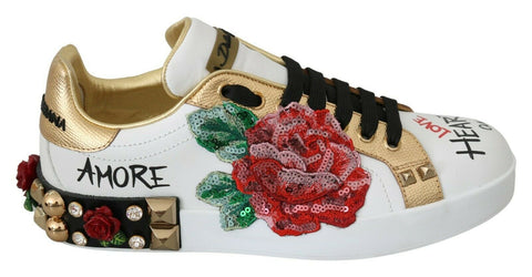 White Roses Sequined Crystal Womens Sneakers Shoes Dolce & Gabbana