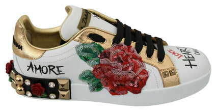 White Roses Sequined Crystal Womens Sneakers Shoes Dolce & Gabbana
