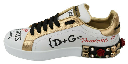 White Roses Sequined Crystal Womens Sneakers Shoes Dolce & Gabbana