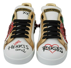 White Roses Sequined Crystal Womens Sneakers Shoes Dolce & Gabbana