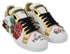 White Roses Sequined Crystal Womens Sneakers Shoes Dolce & Gabbana