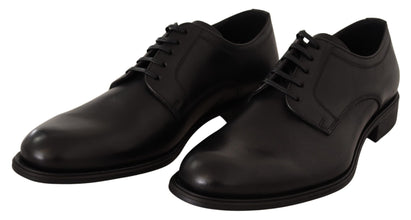 Black Leather Lace Up Mens Formal Derby Shoes Dolce & Gabbana