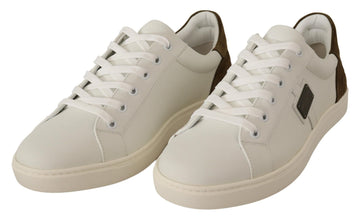 White Suede Leather Mens Low Tops Sneakers Dolce & Gabbana