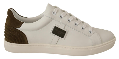 White Suede Leather Mens Low Tops Sneakers Dolce & Gabbana