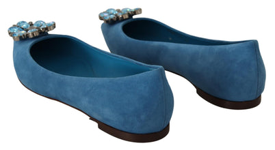 Blue Suede Crystals Loafers Flats Shoes Dolce & Gabbana
