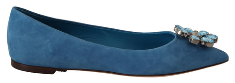 Blue Suede Crystals Loafers Flats Shoes Dolce & Gabbana
