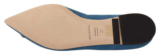 Blue Suede Crystals Loafers Flats Shoes Dolce & Gabbana