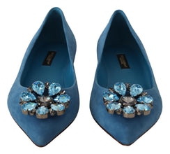 Blue Suede Crystals Loafers Flats Shoes Dolce & Gabbana