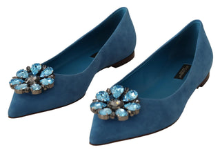Blue Suede Crystals Loafers Flats Shoes Dolce & Gabbana