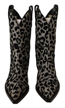 Gray Black Leopard Cowboy Boots Shoes Dolce & Gabbana