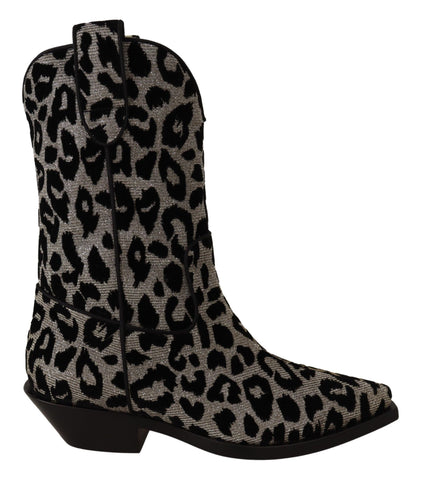 Gray Black Leopard Cowboy Boots Shoes Dolce & Gabbana