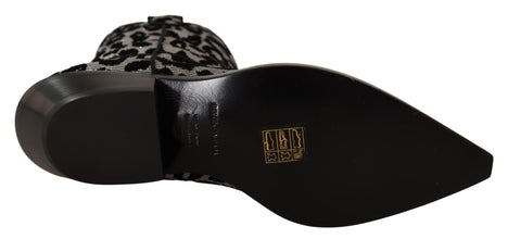 Gray Black Leopard Cowboy Boots Shoes Dolce & Gabbana