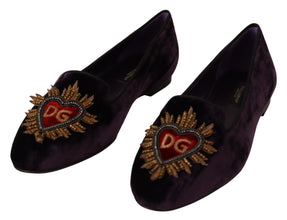 Purple Velvet DG Heart Loafers Flats Shoes Dolce & Gabbana