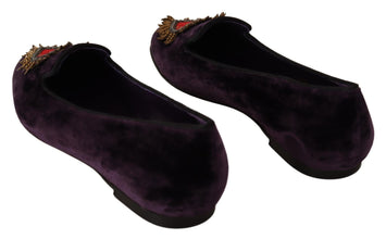 Purple Velvet DG Heart Loafers Flats Shoes Dolce & Gabbana