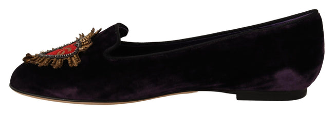 Purple Velvet DG Heart Loafers Flats Shoes Dolce & Gabbana