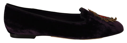 Purple Velvet DG Heart Loafers Flats Shoes Dolce & Gabbana