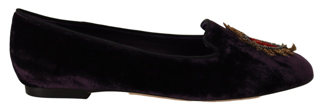 Purple Velvet DG Heart Loafers Flats Shoes Dolce & Gabbana