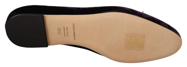 Purple Velvet DG Heart Loafers Flats Shoes Dolce & Gabbana