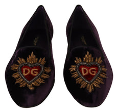 Purple Velvet DG Heart Loafers Flats Shoes Dolce & Gabbana