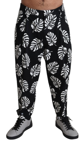Black Leaf Cotton Stretch Trouser Pants Pants Dolce & Gabbana