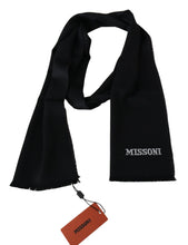 Black 100% Wool Unisex Neck Wrap Fringes Logo Scarf Missoni
