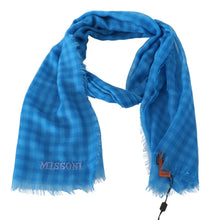 Blue Checkered Cashmere Unisex Wrap Fringes Scarf Missoni
