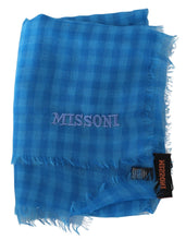 Blue Checkered Cashmere Unisex Wrap Fringes Scarf Missoni