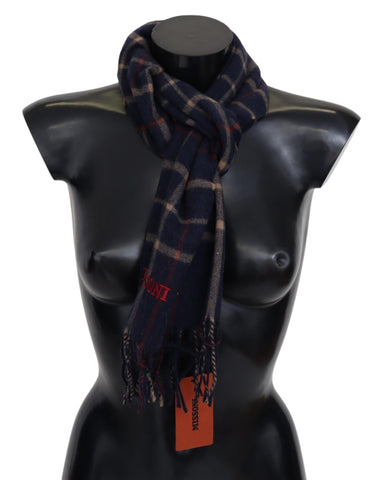 Black Checkered Unisex Neck Wrap Fringes Scarf Missoni