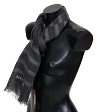 Gray Striped Wool Unisex Neck Wrap Fringes Scarf Missoni
