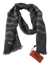 Gray Striped Wool Unisex Neck Wrap Fringes Scarf Missoni