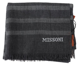 Gray Striped Wool Unisex Neck Wrap Fringes Scarf Missoni