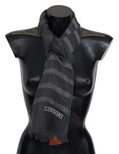Gray Striped Wool Unisex Neck Wrap Fringes Scarf Missoni