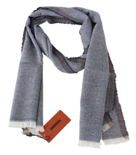 Gray Striped Wool Unisex Neck Wrap Fringes Scarf Missoni
