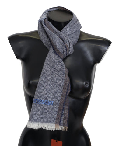 Gray Striped Wool Unisex Neck Wrap Fringes Scarf Missoni