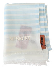 Blue White Lined Cashmere Unisex Wrap Scarf Missoni