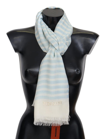 Blue White Lined Cashmere Unisex Wrap Scarf Missoni