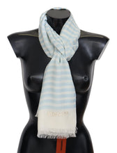 Blue White Lined Cashmere Unisex Wrap Scarf Missoni