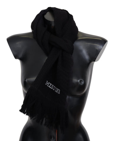 Black Wool Unisex Neck Warmer Wrap Scarf Missoni
