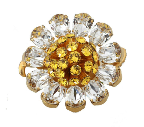 Gold Brass Yellow Crystal Flower Ring Dolce & Gabbana