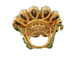 Gold Brass Yellow Crystal Flower Ring Dolce & Gabbana