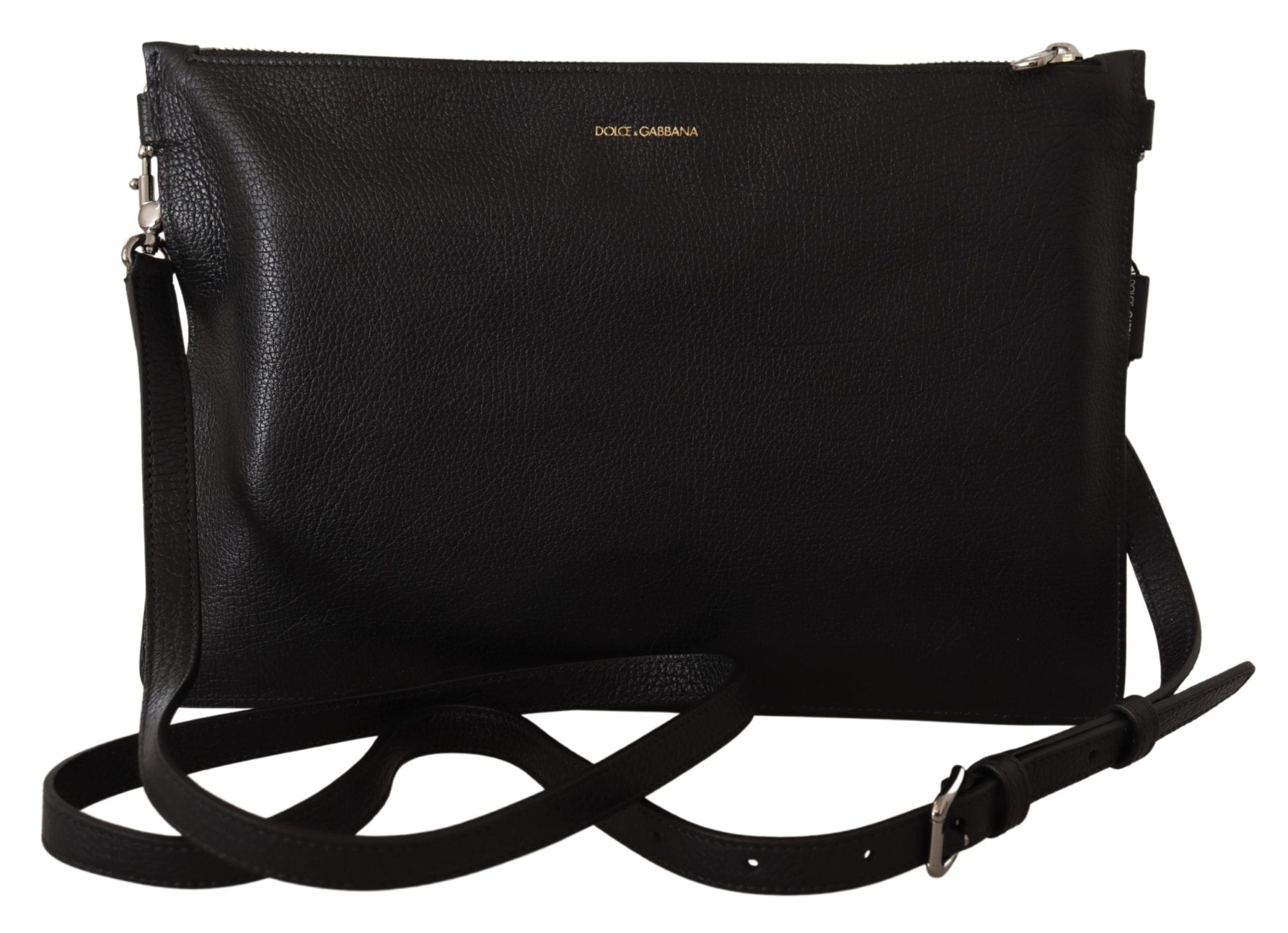 Black Exotic Leather Shoulder Sling Alta Sartoria Bag Dolce & Gabbana
