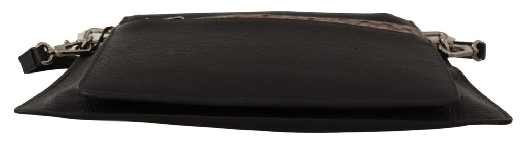 Black Exotic Leather Shoulder Sling Alta Sartoria Bag Dolce & Gabbana