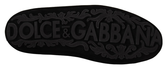 Black Leather Crystal Gold Crown Loafers Shoes Dolce & Gabbana