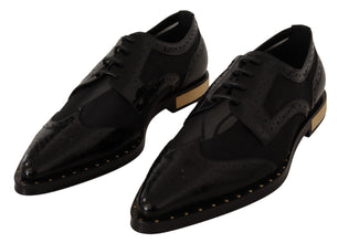Black Leather Broques Sheer Wingtip Shoes Dolce & Gabbana