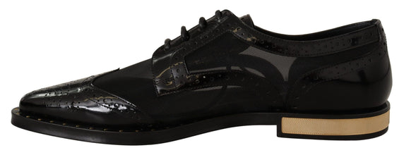 Black Leather Broques Sheer Wingtip Shoes Dolce & Gabbana