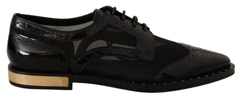 Black Leather Broques Sheer Wingtip Shoes Dolce & Gabbana