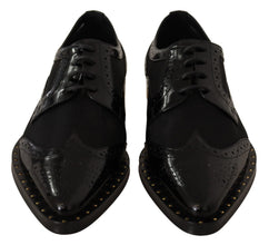 Black Leather Broques Sheer Wingtip Shoes Dolce & Gabbana